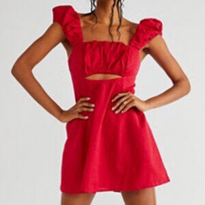 NWT Free People Bom Bom Island Cut Out Mini Dress in Red Ribbon - Size Medium